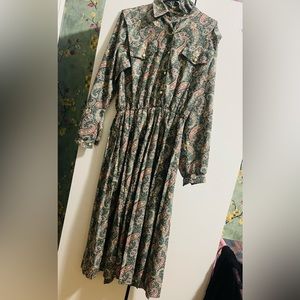 Green, pink, and grey dress